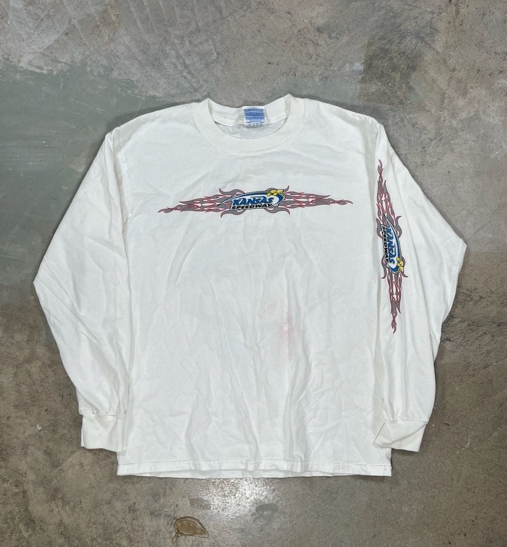 Gildan Kansas Speedway Long Sleeve Shirt Size M White Racing Graphic 2