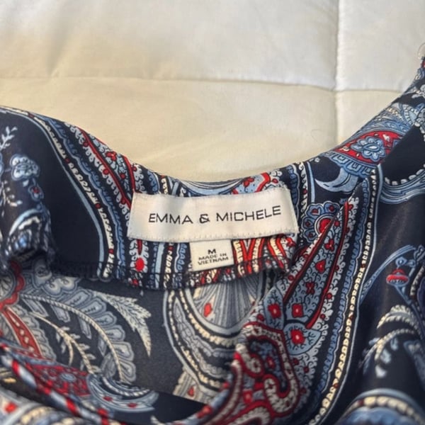 Emma & Michele Slip Dress Size M Blue Red Paisley Cowl Neck