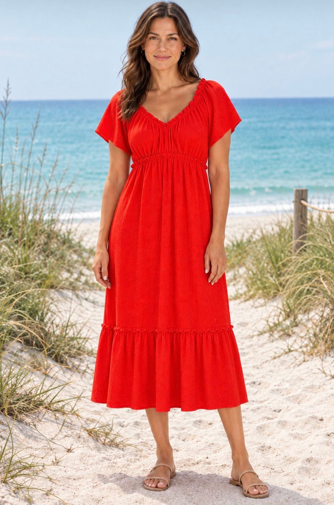 Sofia Jeans by Sofia Vergara V-Neck Flutter Sleeve Dress – Medium 2
