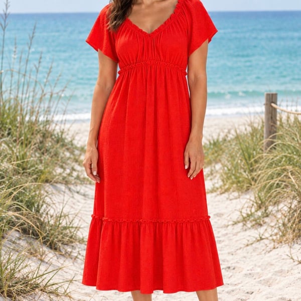 Sofia Jeans by Sofia Vergara V-Neck Flutter Sleeve Dress – Medium