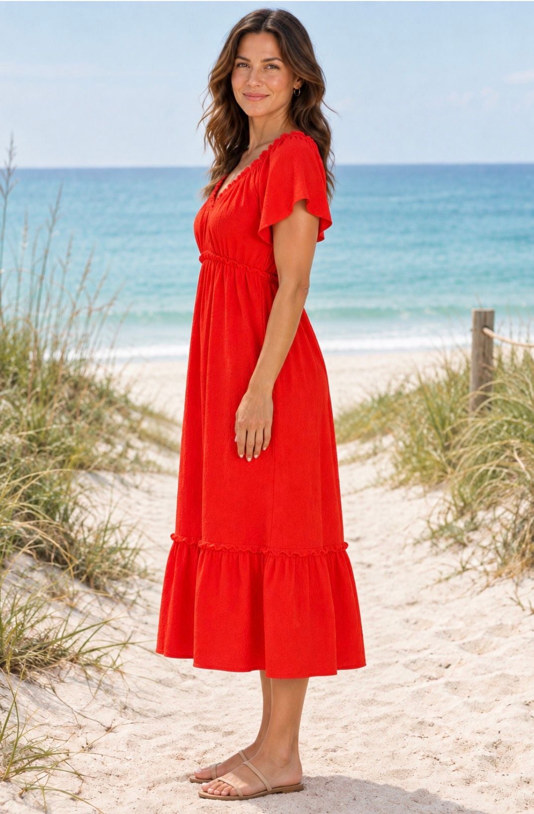 Sofia Jeans by Sofia Vergara V-Neck Flutter Sleeve Dress – Medium 3