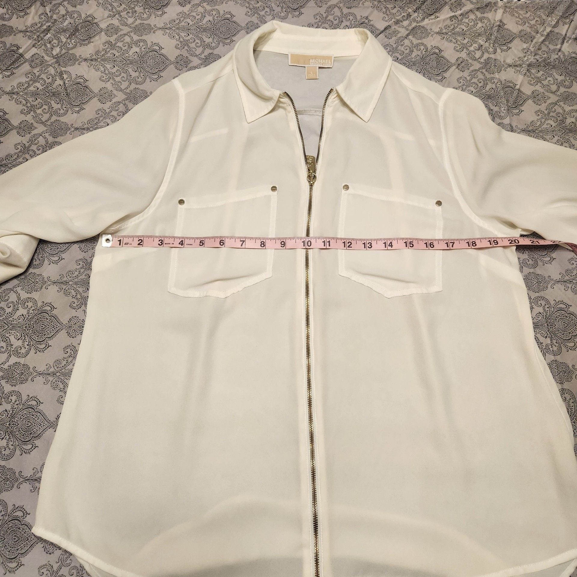 Michael Kors Blouse Size L Off-white Zip Front 7