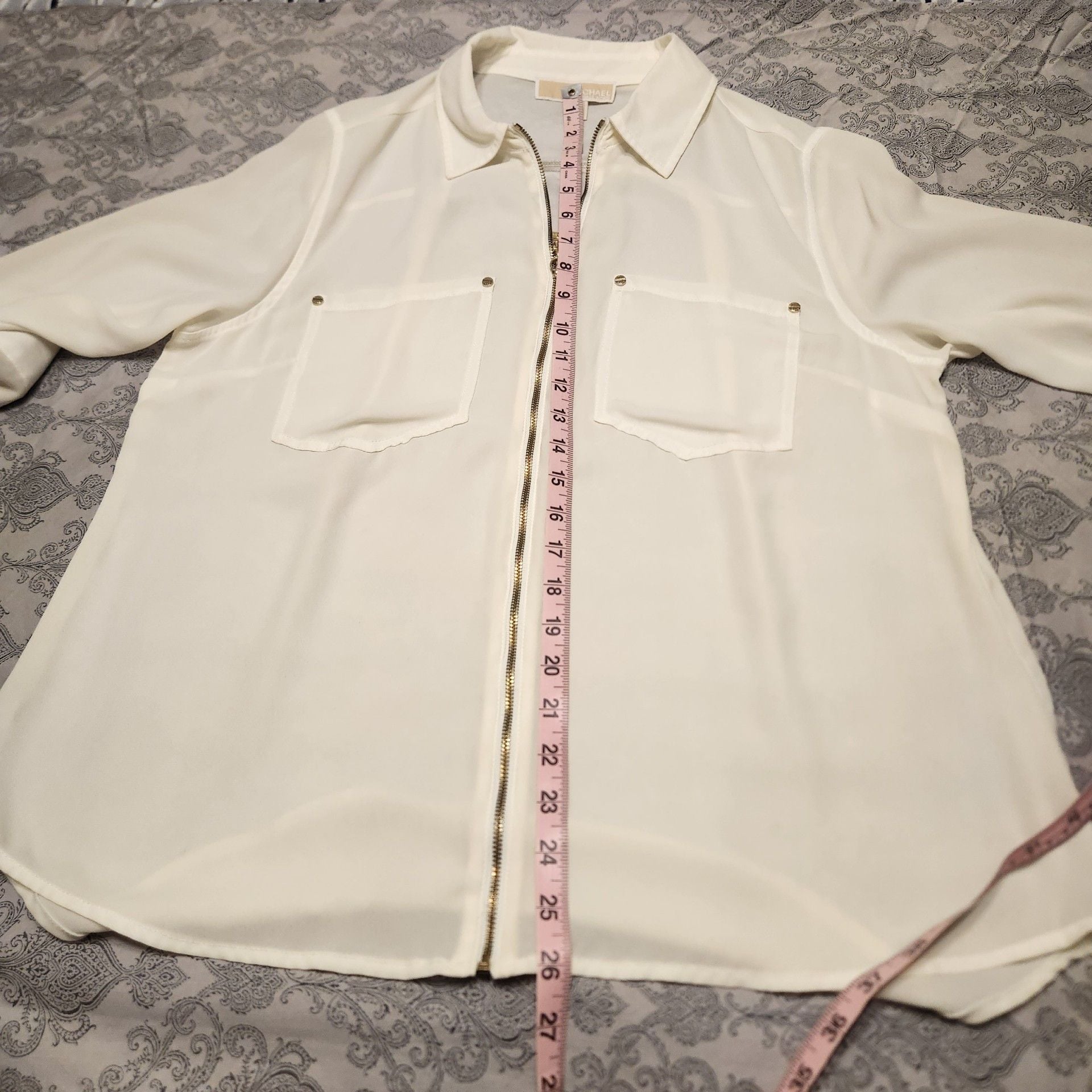 Michael Kors Blouse Size L Off-white Zip Front 8