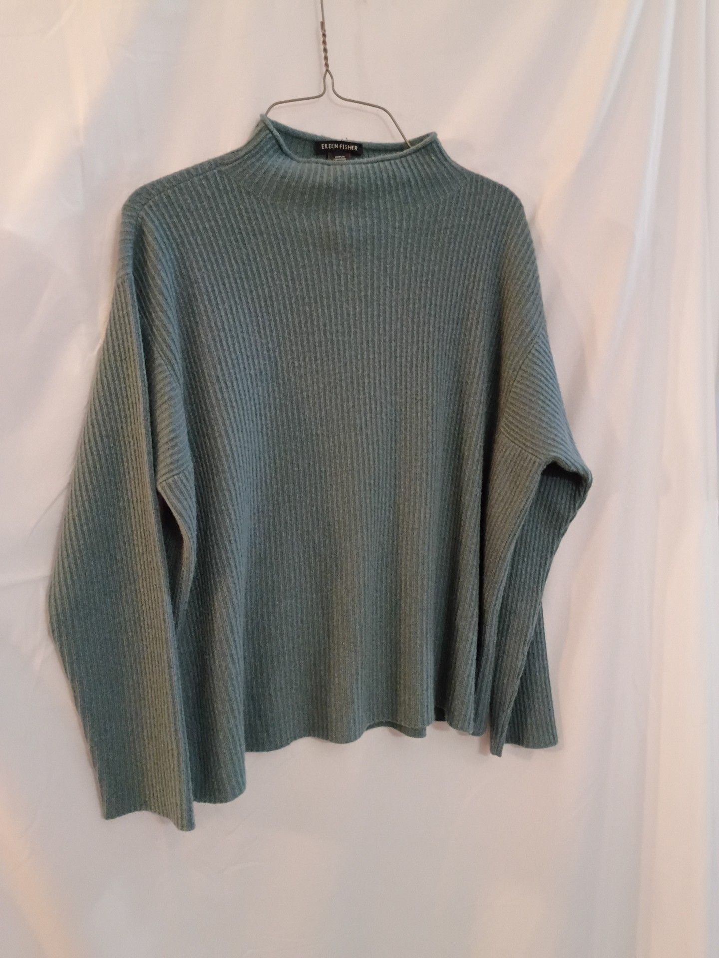 Eileen Fisher Mock Neck Ribbed Knit Sweater Green 2