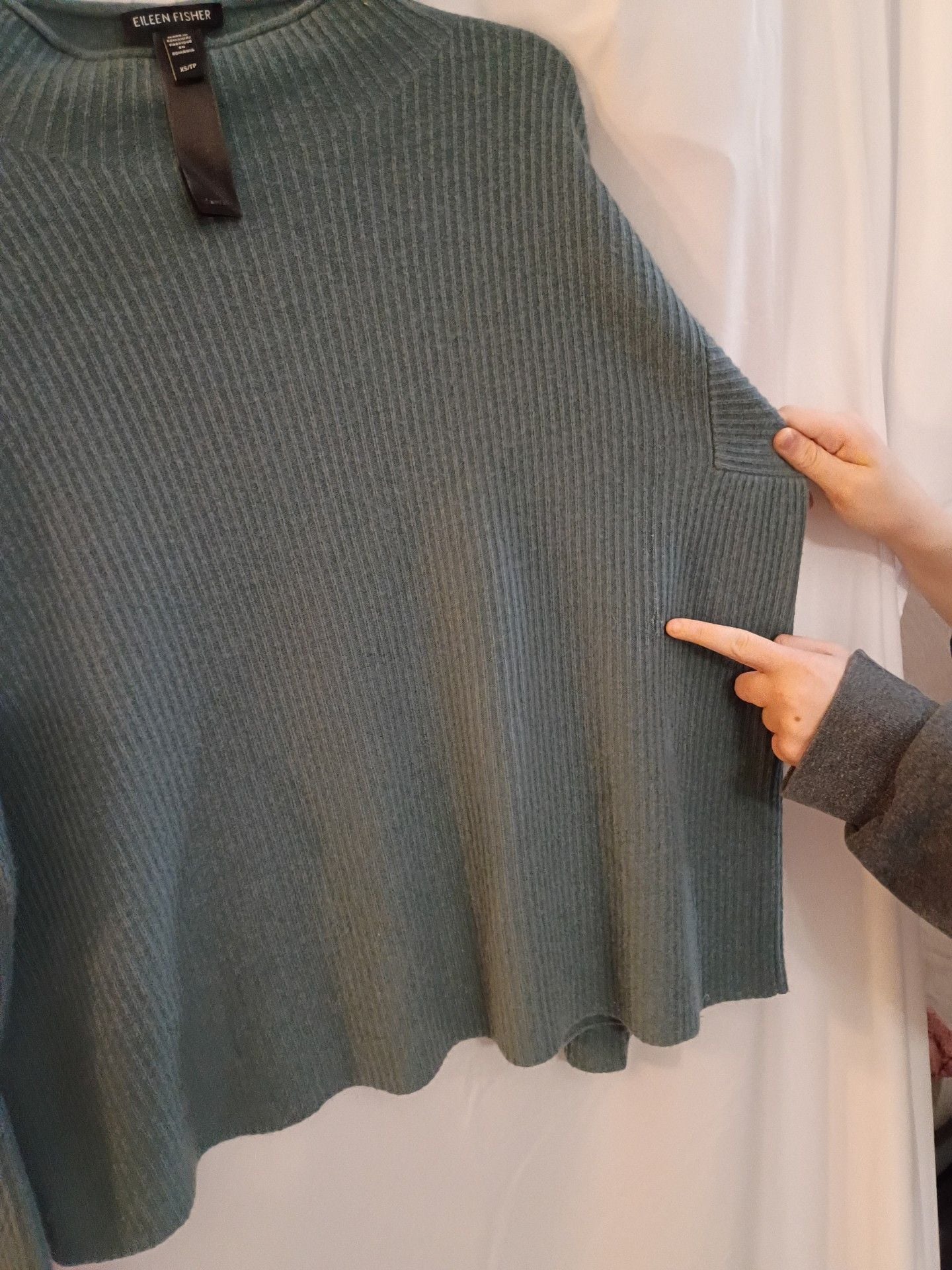 Eileen Fisher Mock Neck Ribbed Knit Sweater Green 6
