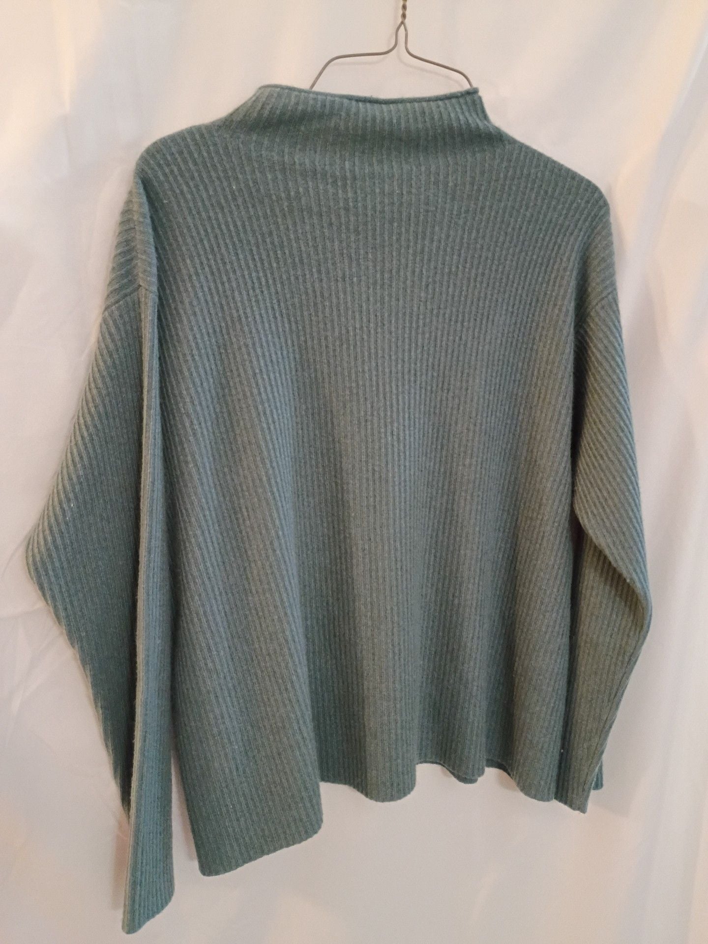 Eileen Fisher Mock Neck Ribbed Knit Sweater Green 7