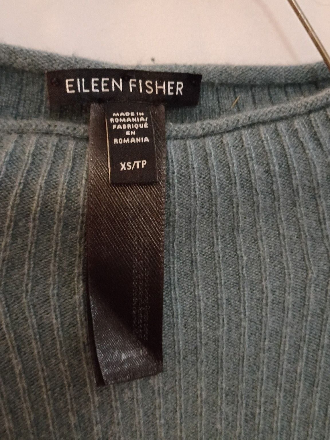 Eileen Fisher Mock Neck Ribbed Knit Sweater Green 3