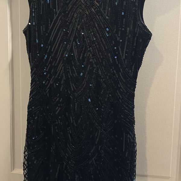 DISY COSTUME 1920s Flapper Dress Size XL Black Sequin Beaded Gatsby