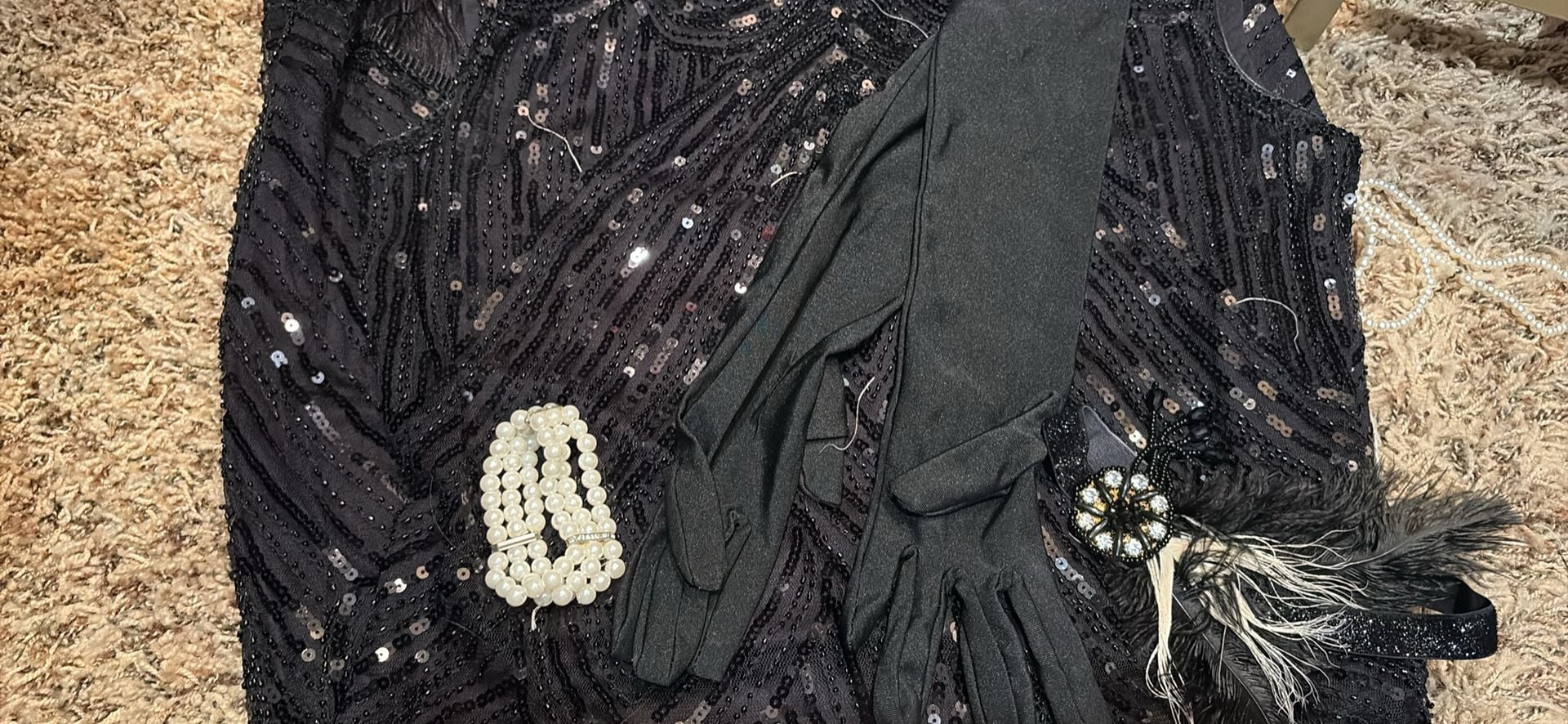 DISY COSTUME 1920s Flapper Dress Size XL Black Sequin Beaded Gatsby 2