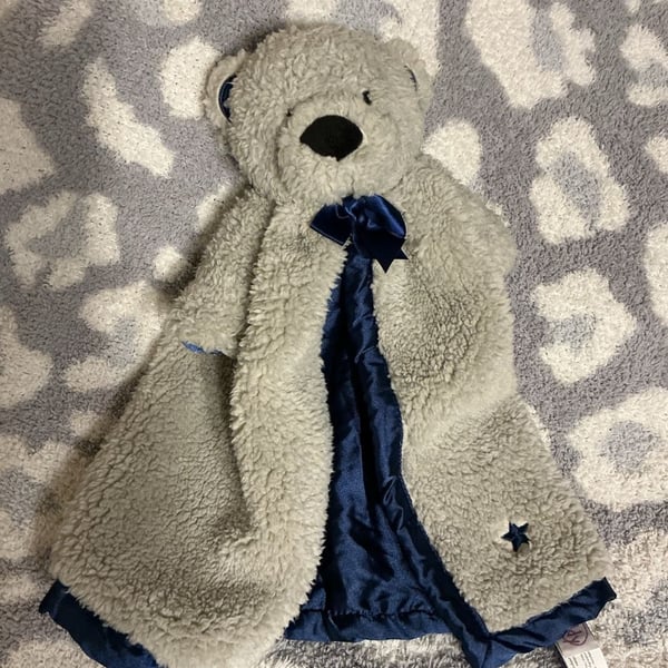 Scentsy Buddy Bear Blankie Buddy Security Blanket Grey Blue Satin Lovey