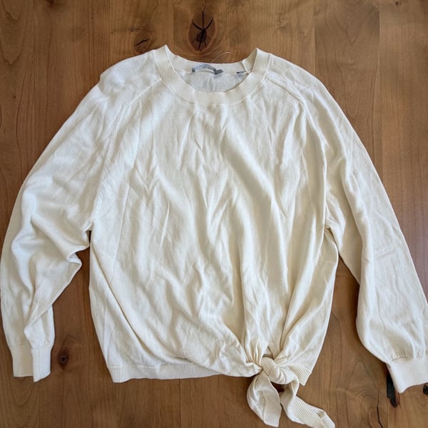 Vince Sweater Size L Ivory Cotton Side Tie Crewneck