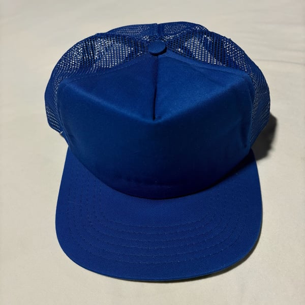 Vtg 80s Voyager Blank Trucker Hat Royal Blue Mesh Snapback Made in USA Union
