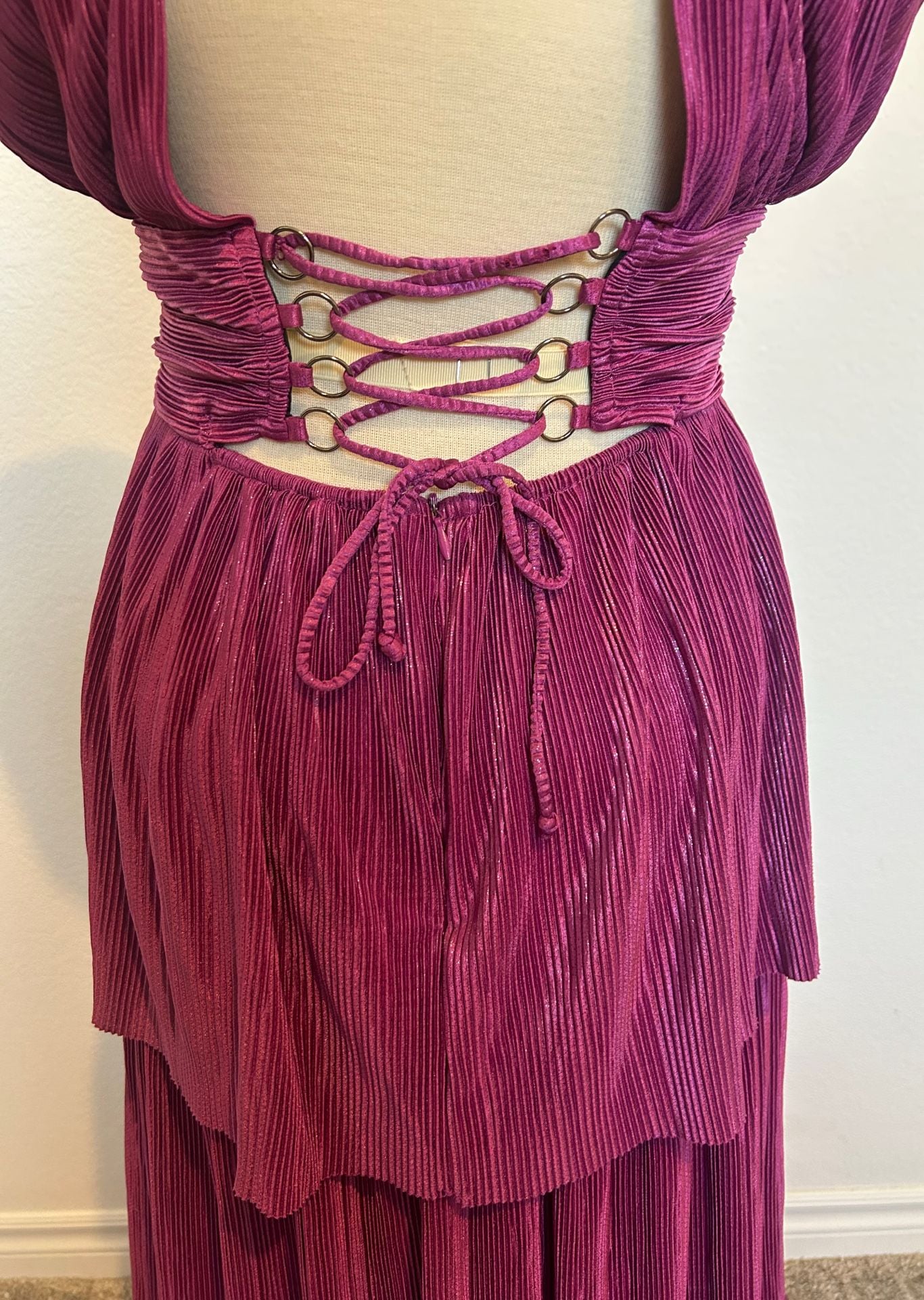 Sabina Musayev Judith Metallic Plisse Tiered Maxi Dress 8