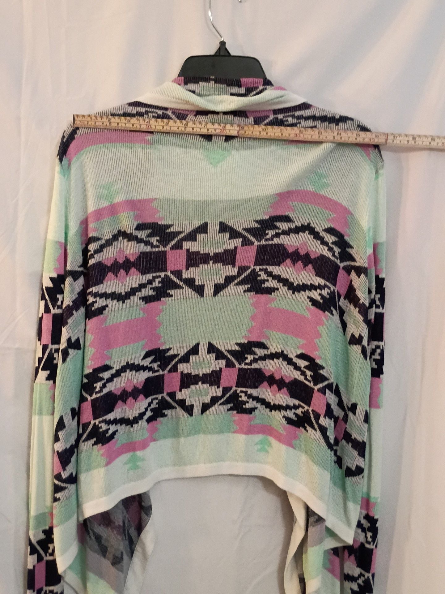 Skies Are Blue Cardigan Sweater Size M Multicolor Open Front Aztec Print 7
