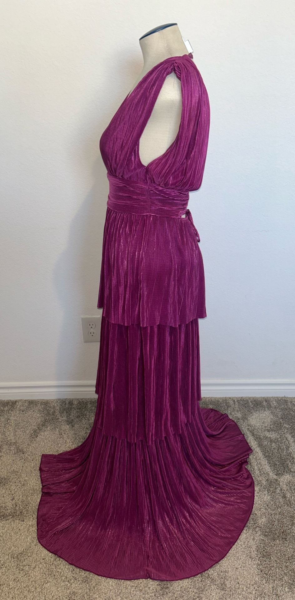 Sabina Musayev Judith Metallic Plisse Tiered Maxi Dress 9