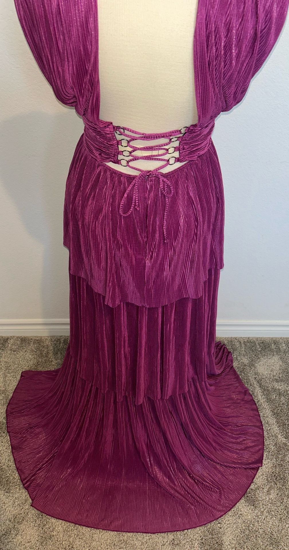 Sabina Musayev Judith Metallic Plisse Tiered Maxi Dress 11