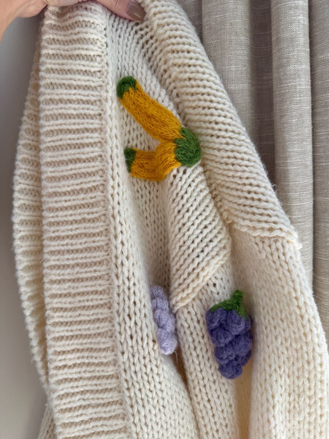 Duchamp Fruit Knit Cardigan One Size White-Cream 3D Applique 11