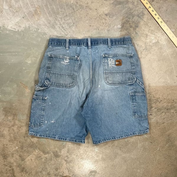 Carhartt B159 DST Carpenter Denim Shorts Size 38 Light Wash Paint Splatter