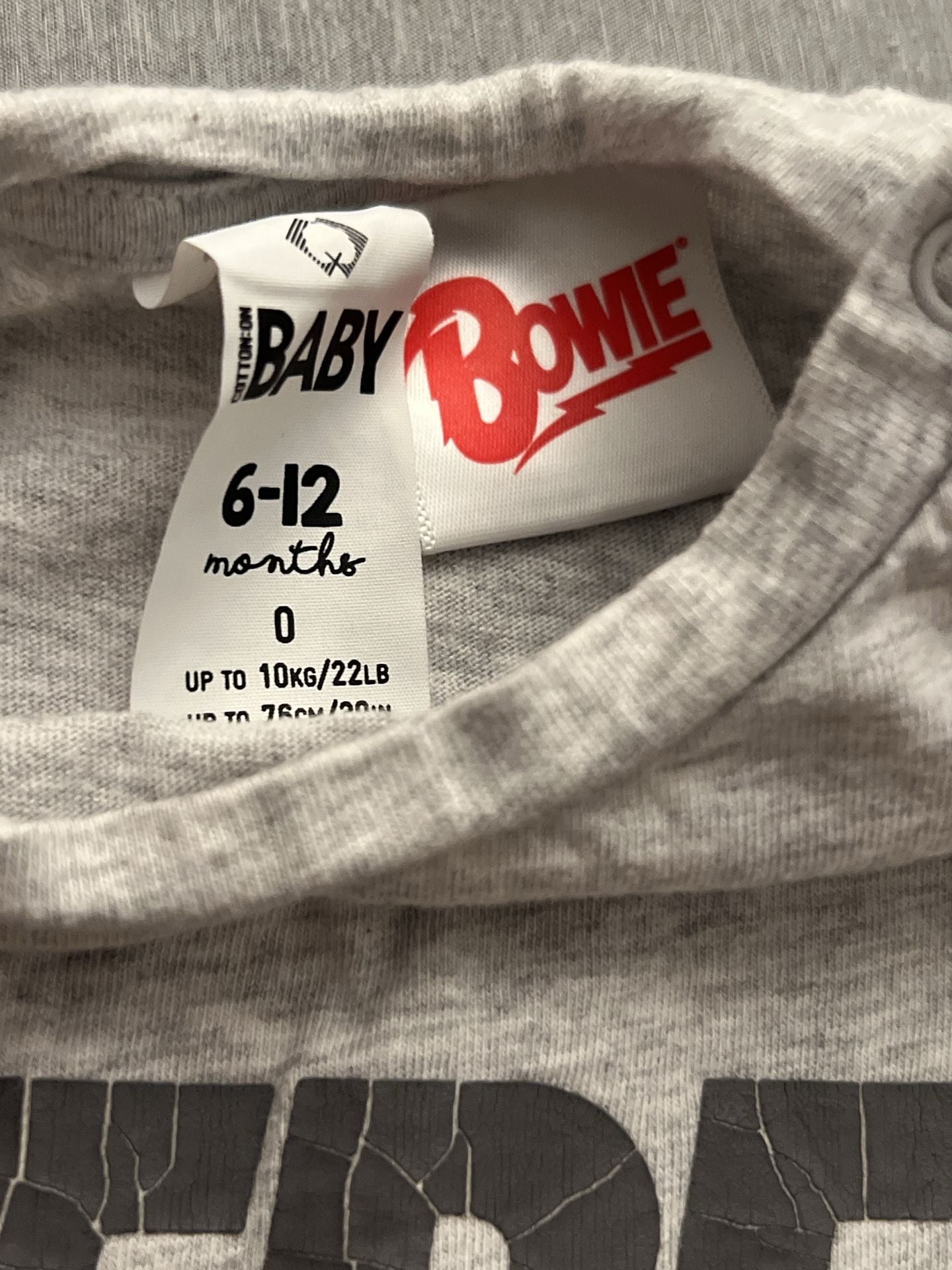 Cotton On David Bowie Rebel Rebel T-Shirt Size 6-12 Months Gray 3