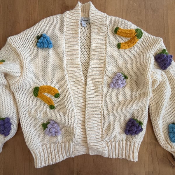 Duchamp Fruit Knit Cardigan One Size White-Cream 3D Applique
