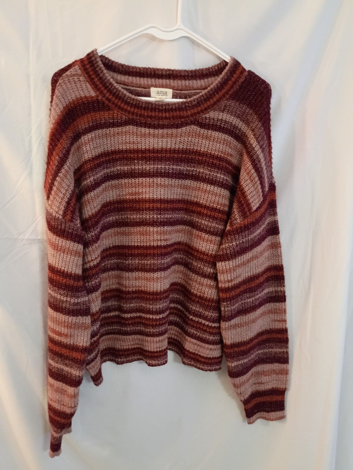 a.n.a Striped Knit Crewneck Sweater Maroon Pink 2