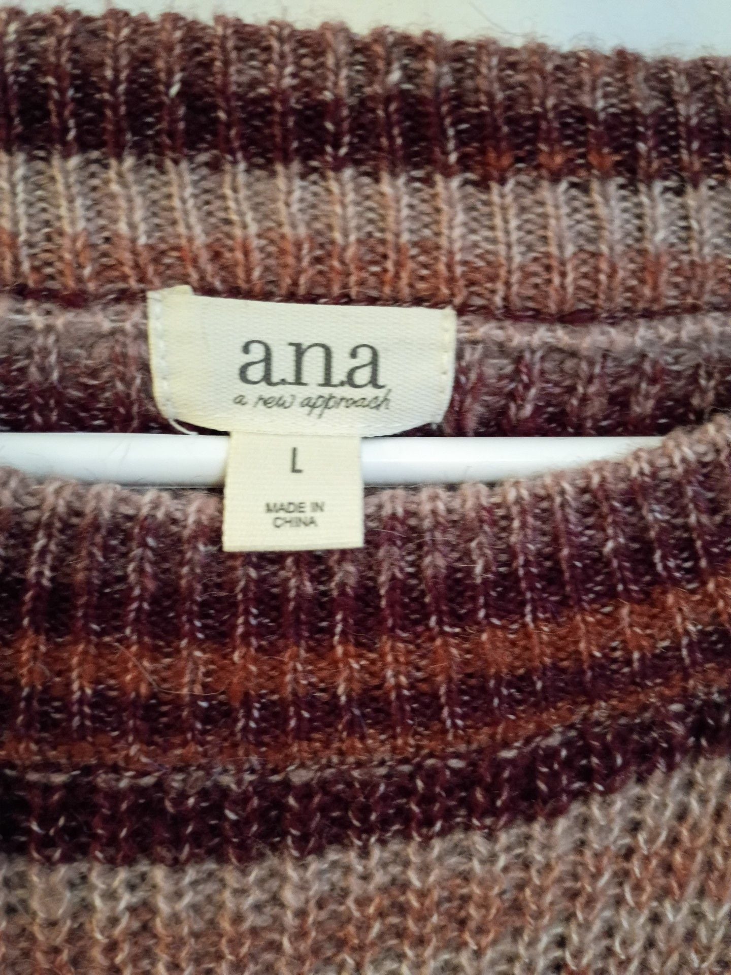 a.n.a Striped Knit Crewneck Sweater Maroon Pink 3