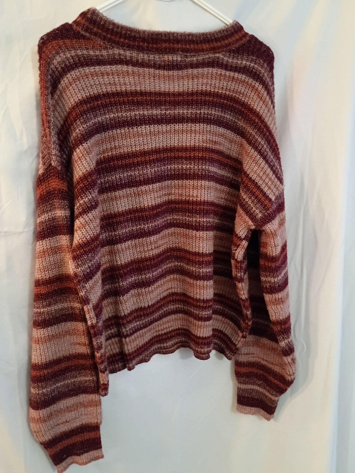 a.n.a Striped Knit Crewneck Sweater Maroon Pink 4