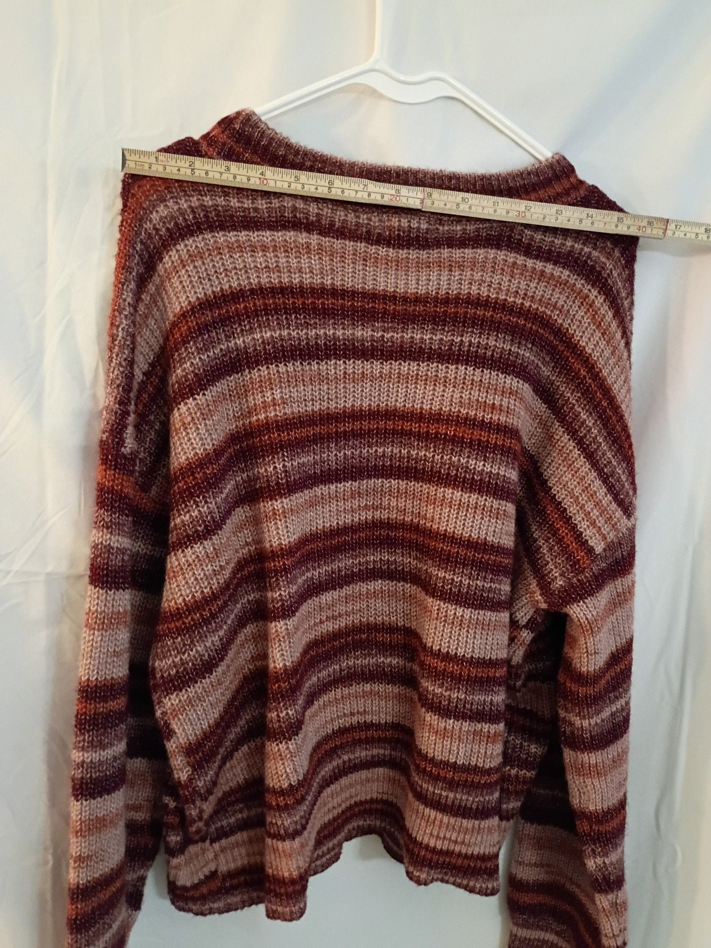 a.n.a Striped Knit Crewneck Sweater Maroon Pink 5