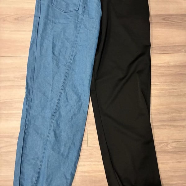 Two Tone Black Blue Split Leg Jogger Pants XL Colorblock