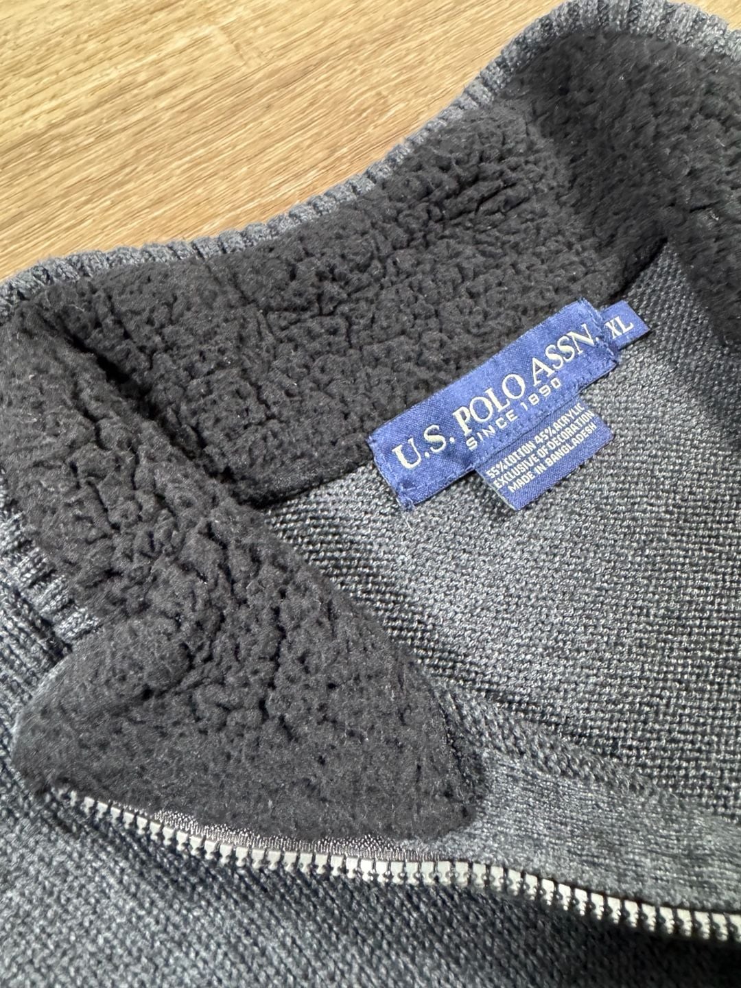 U.S. Polo Assn. Men’s Quarter Zip Sweater Sherpa Collar Dark Gray XL 7