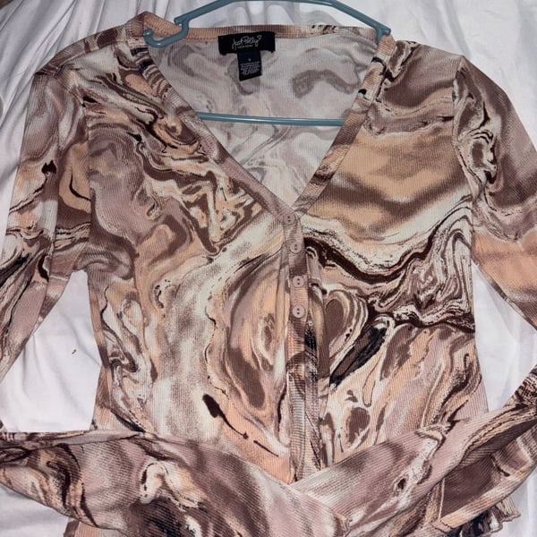 Just Polly Cardigan Size S Brown Marble Print Long Sleeve Top