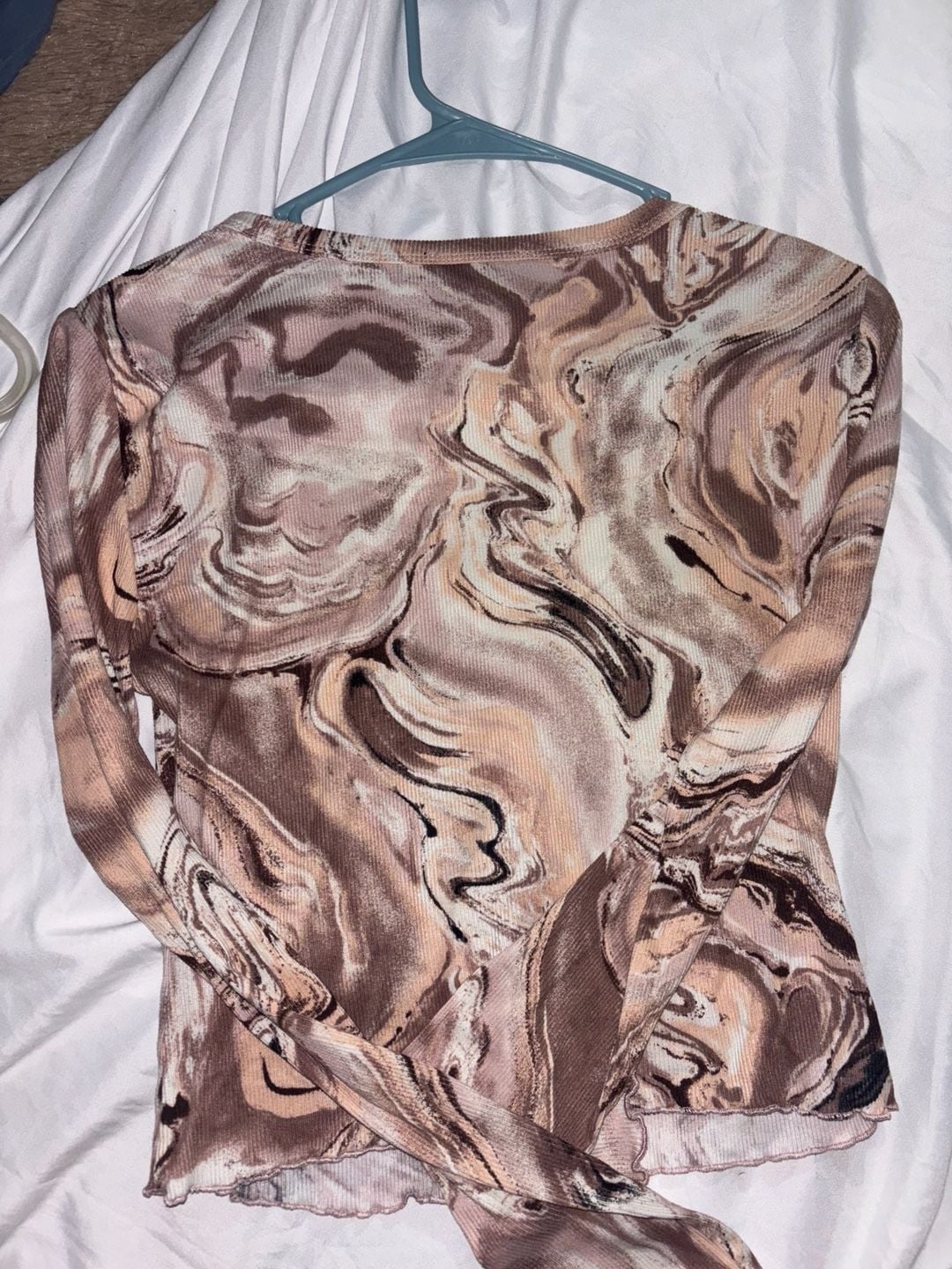 Just Polly Cardigan Size S Brown Marble Print Long Sleeve Top 3