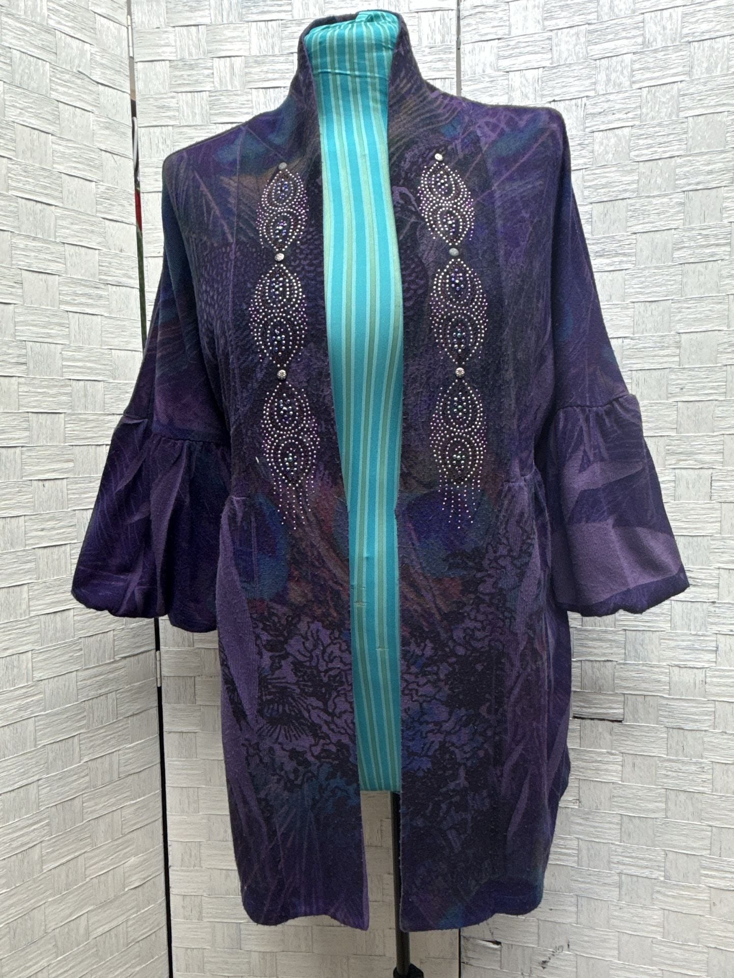 B.L.E.U. Kimono Jacket Size M Purple Rhinestone 2