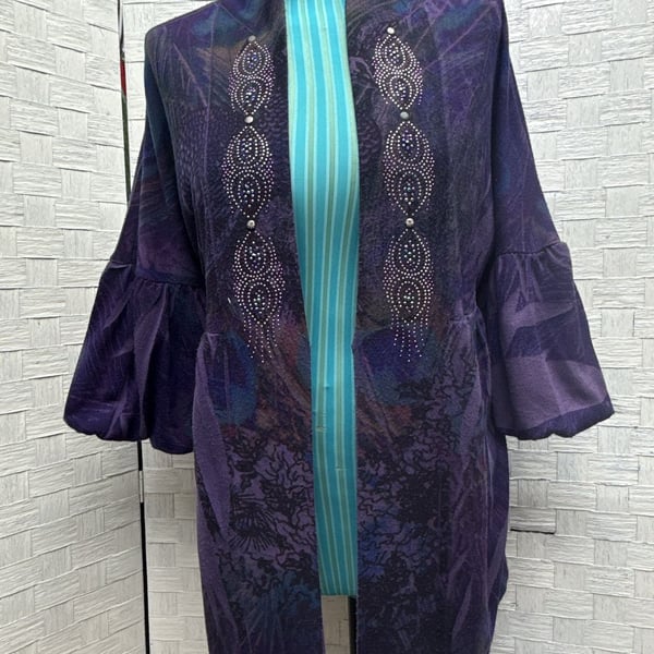 B.L.E.U. Kimono Jacket Size M Purple Rhinestone