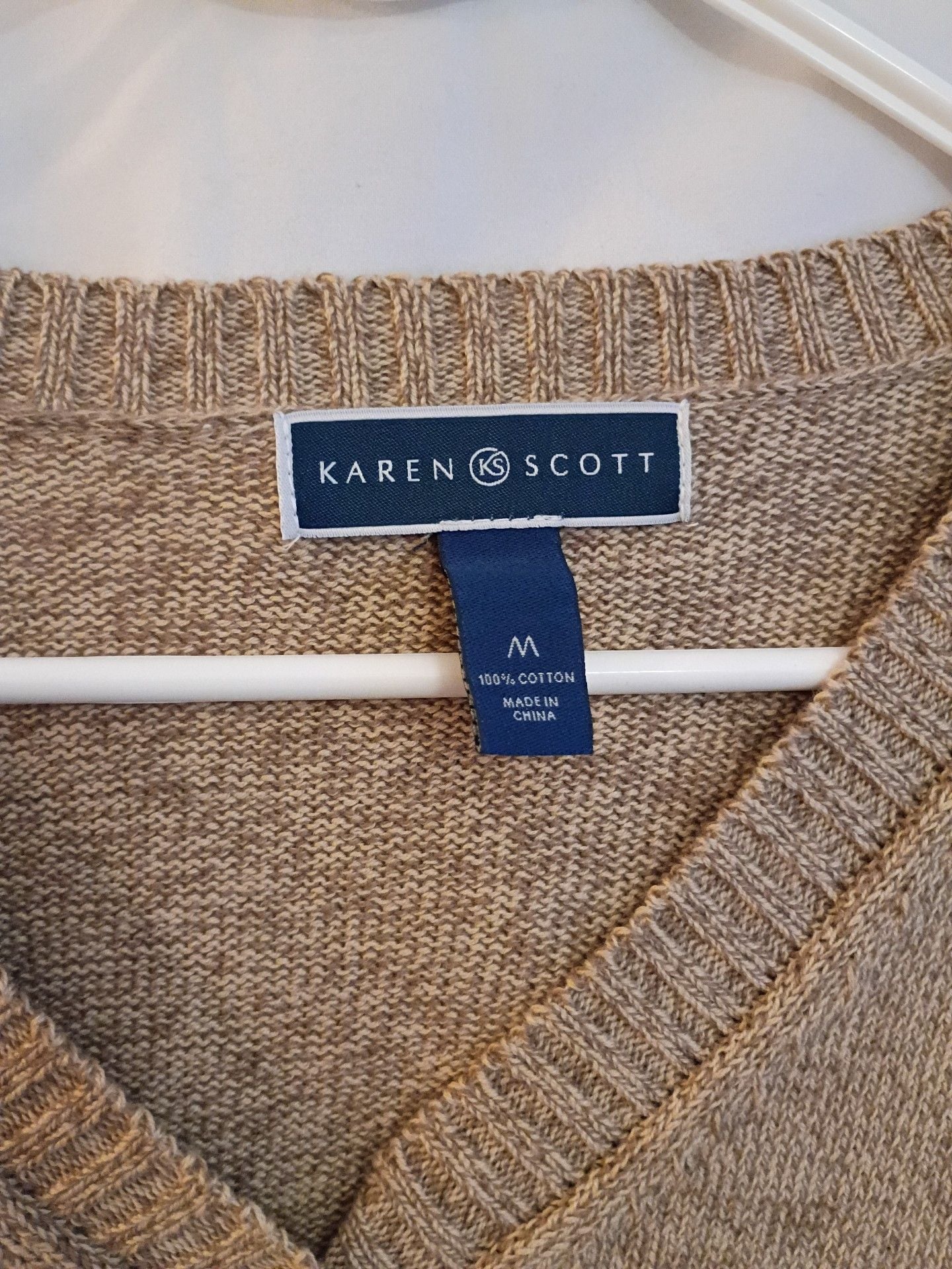 Karen Scott Henley Sweater Size M Tan Marled Cotton Long Sleeve 2