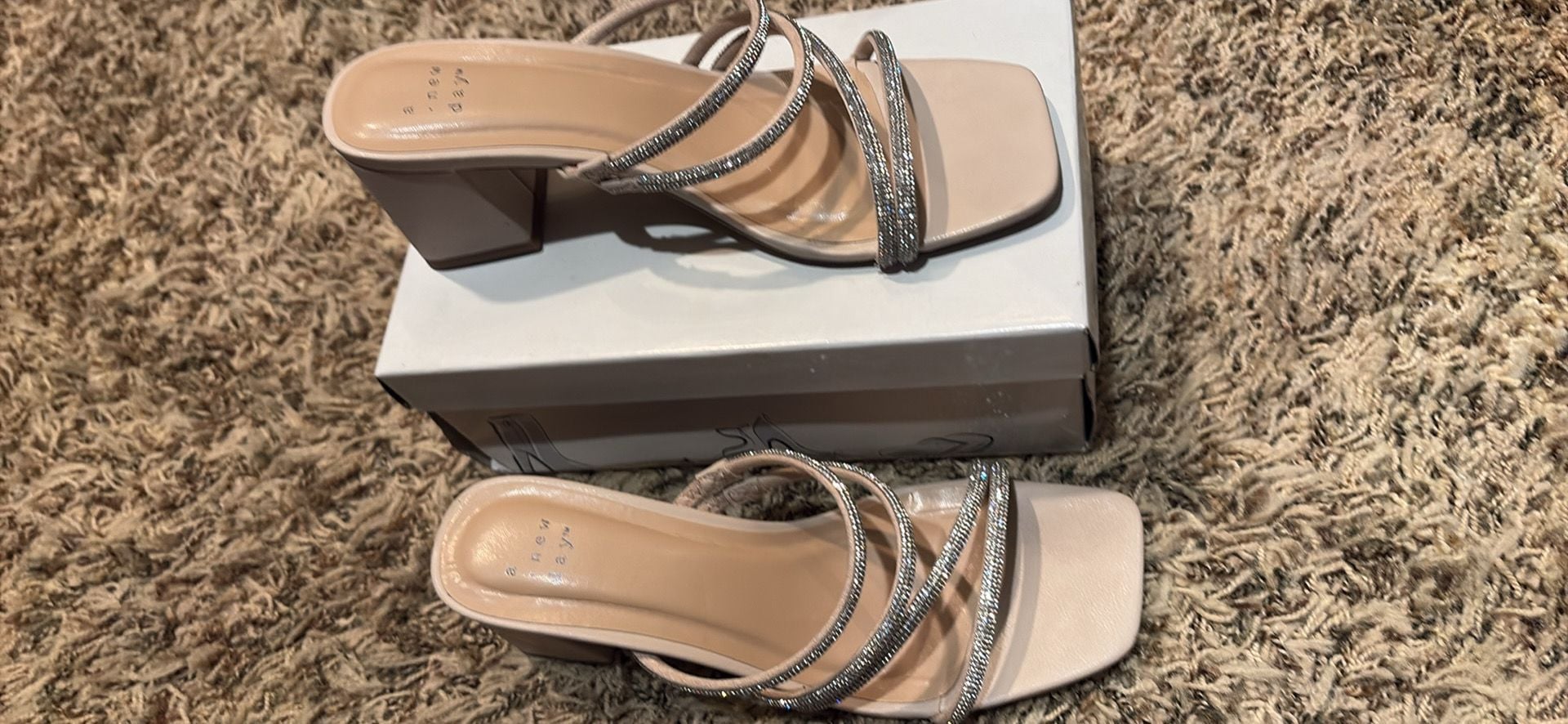 A New Day Blakely Heels Size 8 Light Beige Rhinestone Mule Sandals 2
