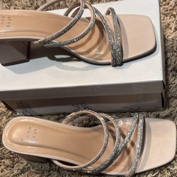 A New Day Blakely Heels Size 8 Light Beige Rhinestone Mule Sandals