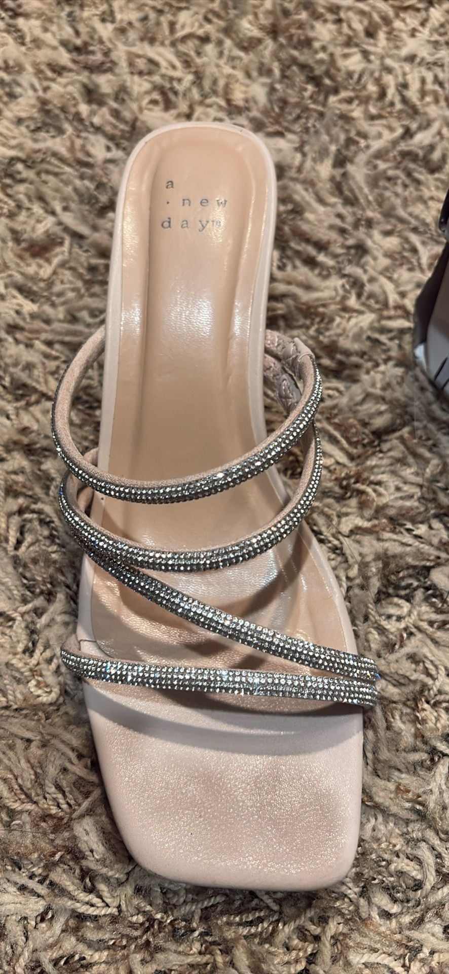 A New Day Blakely Heels Size 8 Light Beige Rhinestone Mule Sandals 3