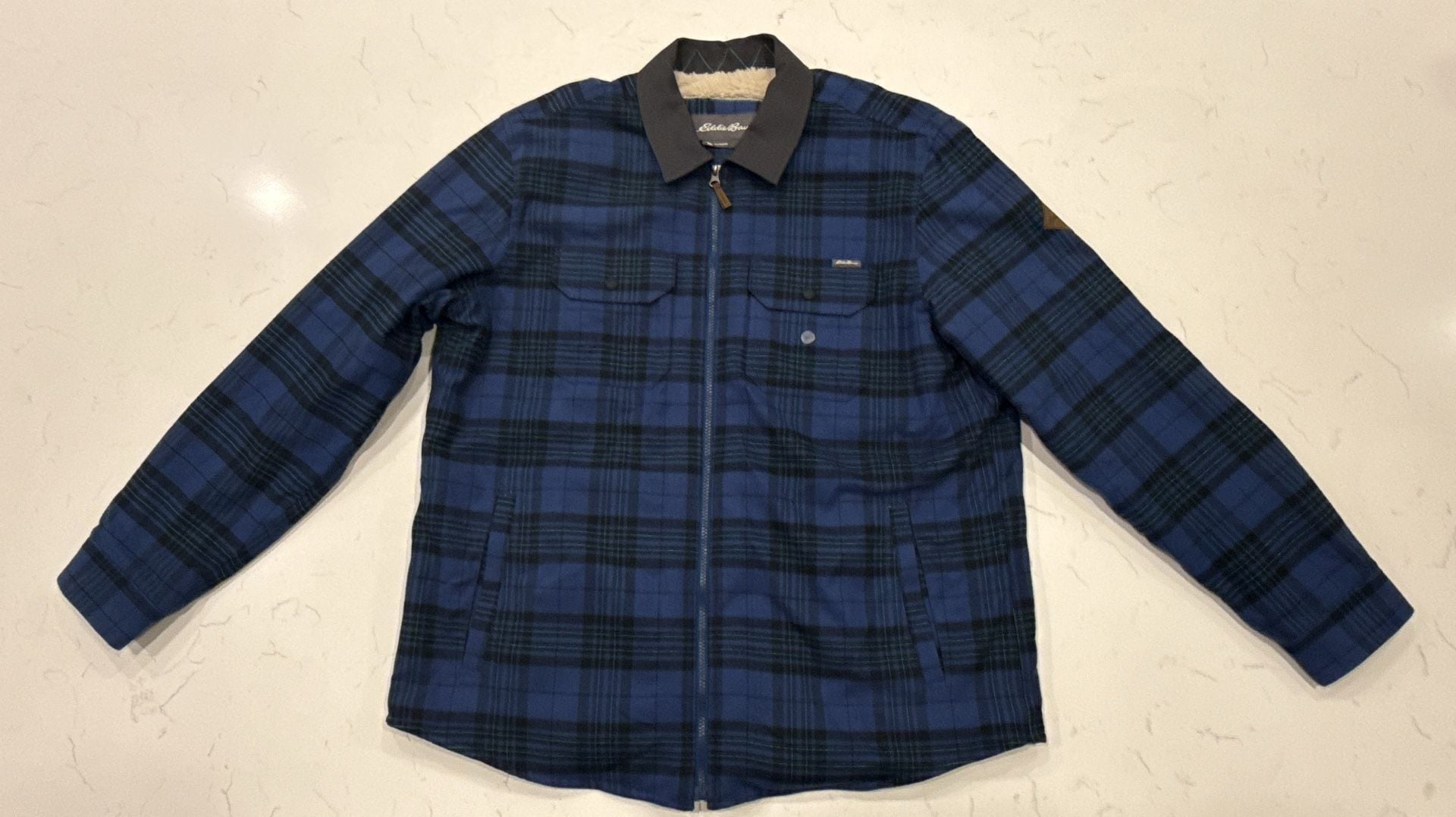 Eddie Bauer Plaid Sherpa Lined Zip Jacket Size XL Blue Black 2