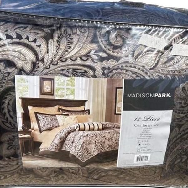 BNIP Madison Park Aubrey 12-Piece Comforter Set Queen Black