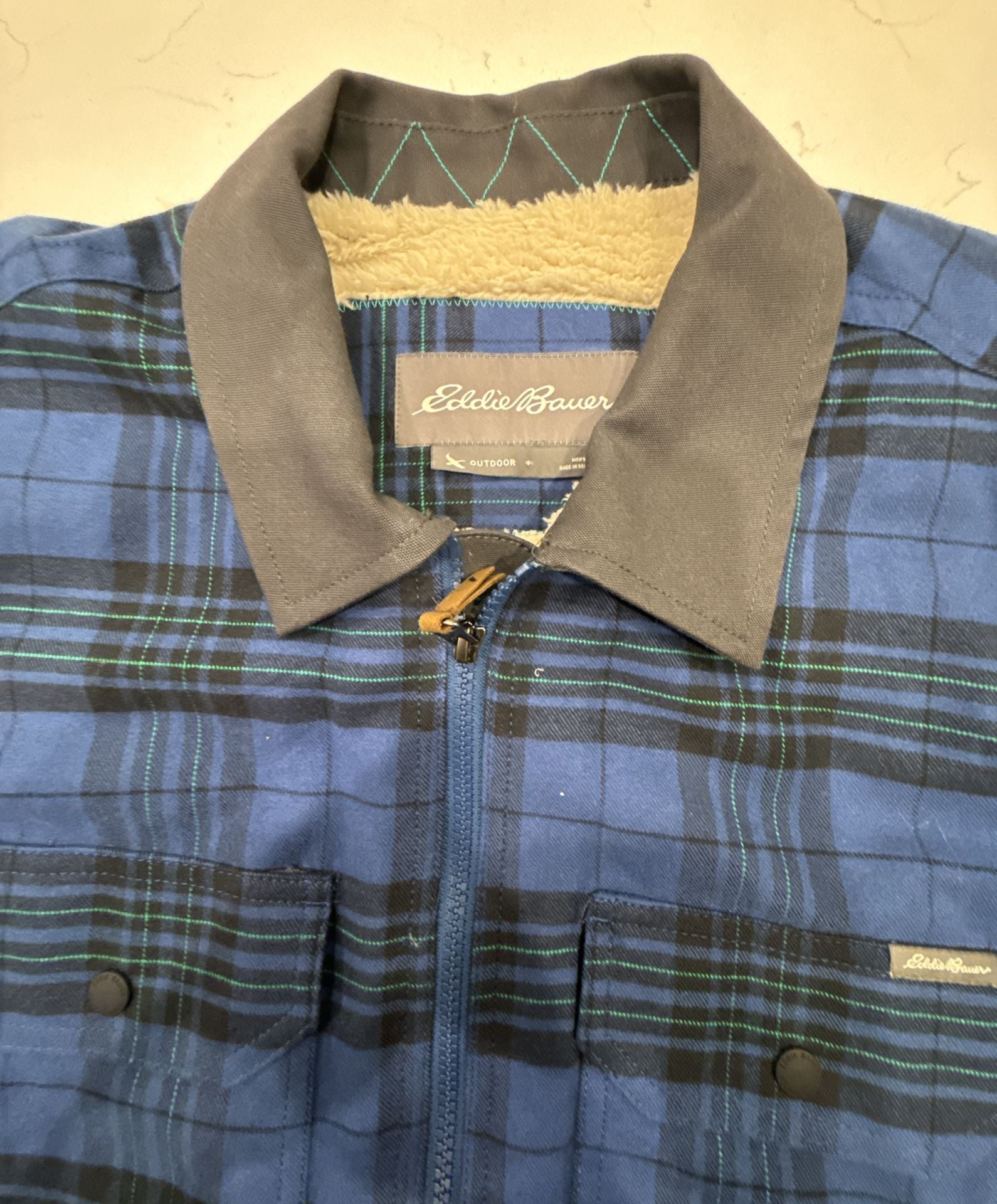 Eddie Bauer Plaid Sherpa Lined Zip Jacket Size XL Blue Black 6