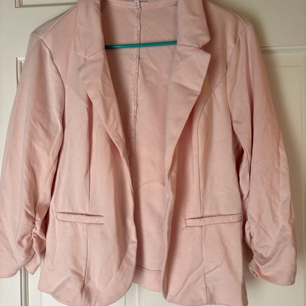 Candie's Blazer Size XL Pink Ruched Sleeve Open Front Jacket