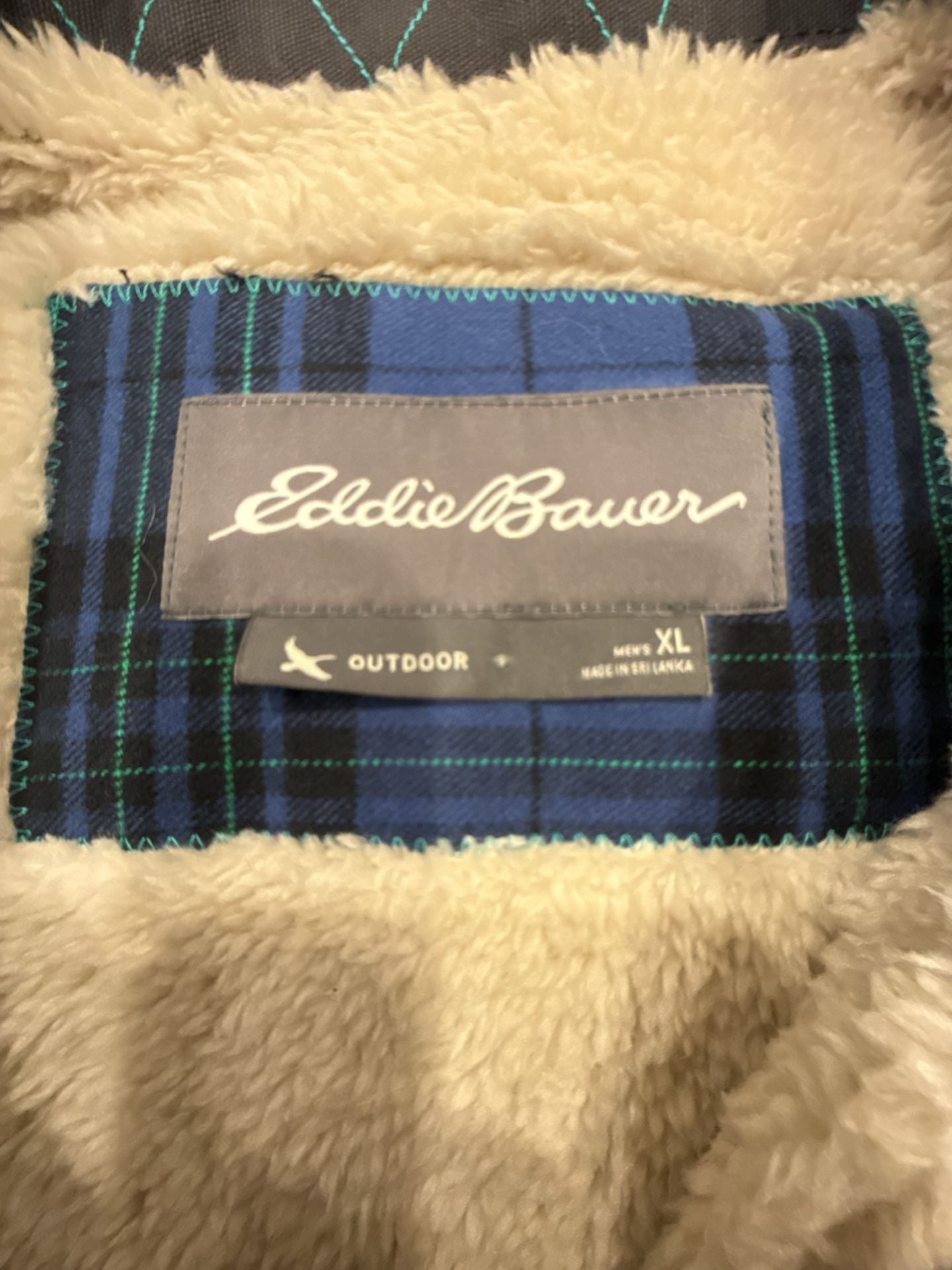 Eddie Bauer Plaid Sherpa Lined Zip Jacket Size XL Blue Black 5