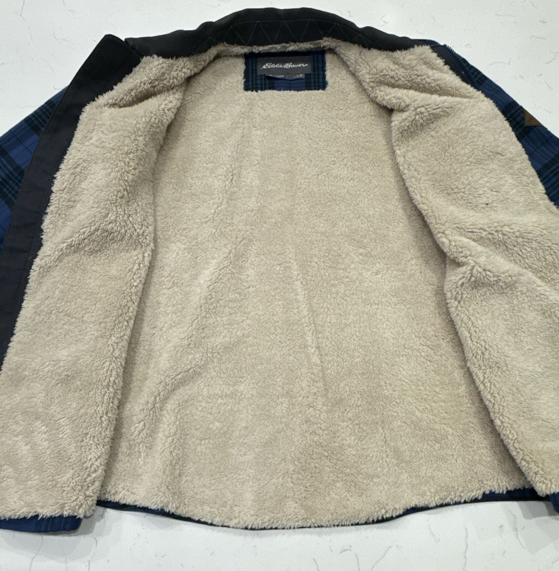 Eddie Bauer Plaid Sherpa Lined Zip Jacket Size XL Blue Black 9