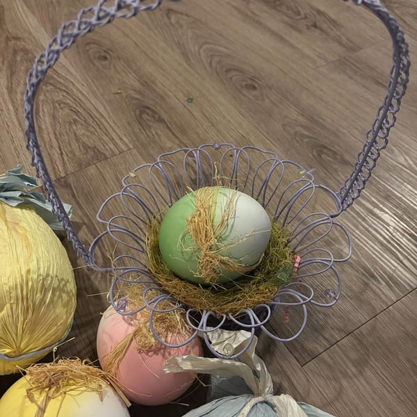 Unbranded Easter Egg Decor Set with Wire Basket and Large Paper Eggs