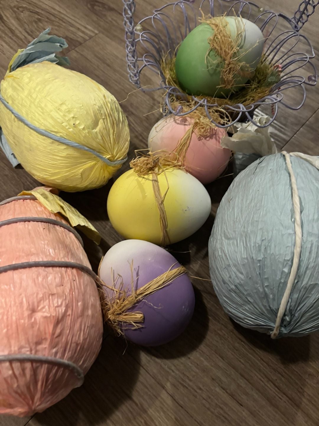 Unbranded Easter Egg Decor Set with Wire Basket and Large Paper Eggs 2