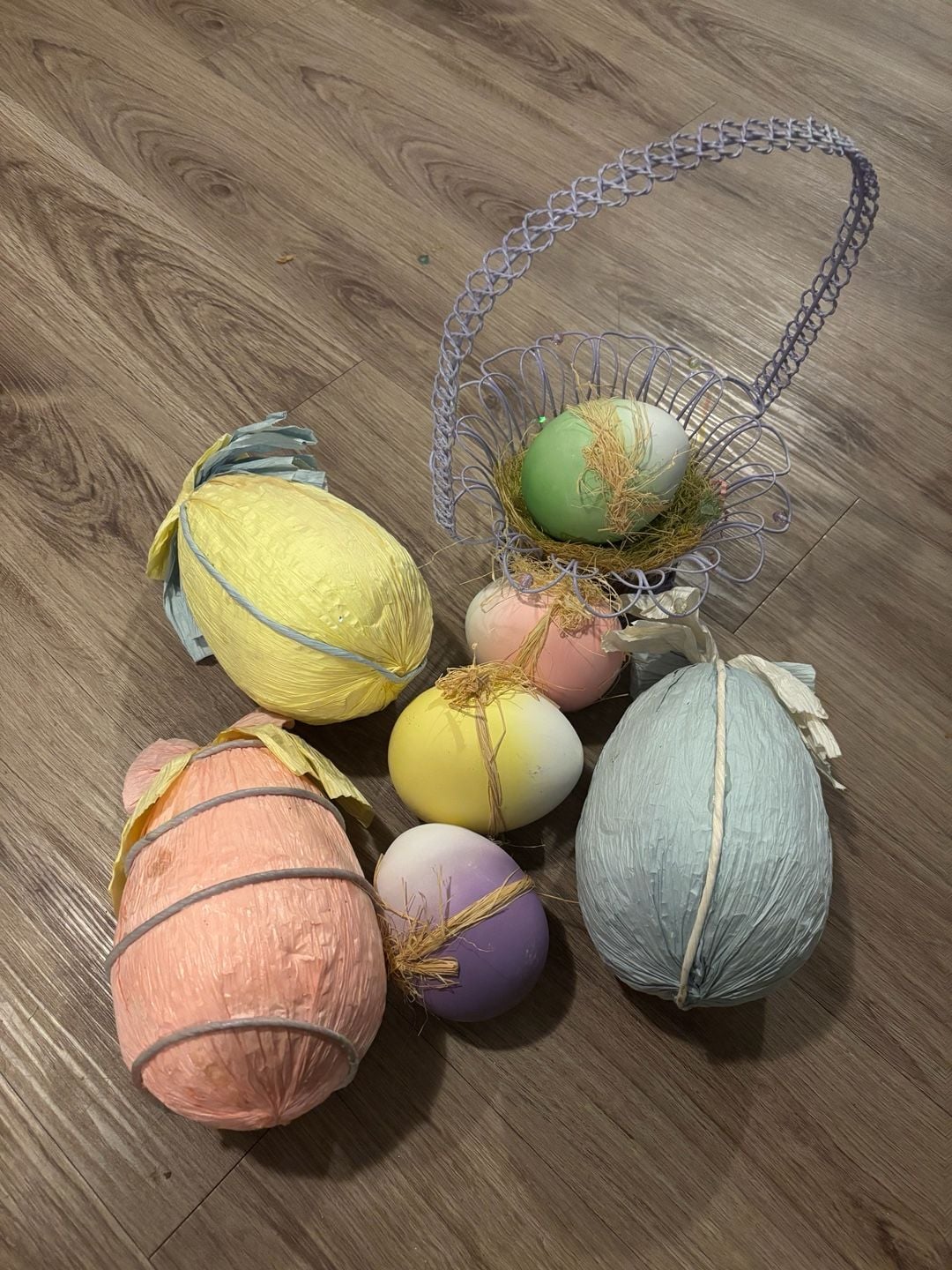 Unbranded Easter Egg Decor Set with Wire Basket and Large Paper Eggs 3