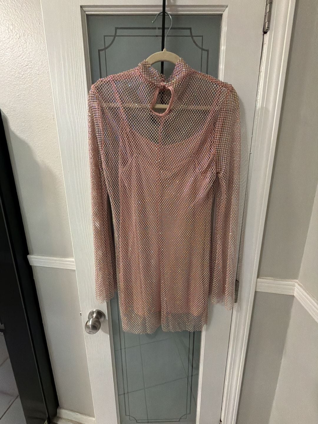Da Veamor Rhinestone Fishnet Mini Dress Size M Pink 4