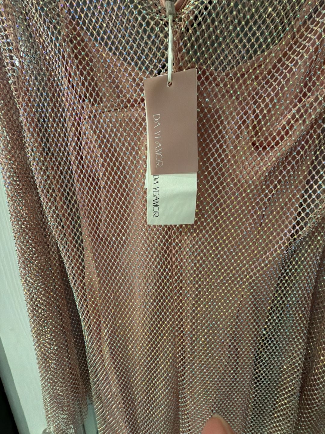 Da Veamor Rhinestone Fishnet Mini Dress Size M Pink 5