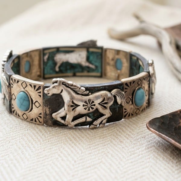 Vintage Western Horse Turquoise Stretch Bracelet